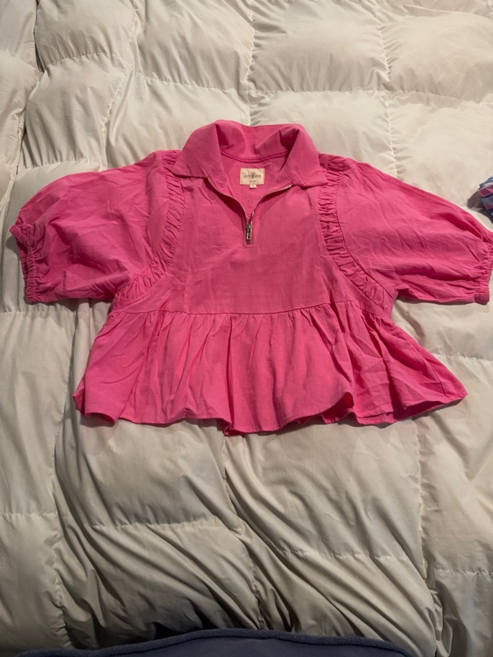 Umgee Hot Pink Peplum Half-Zip Girls Top